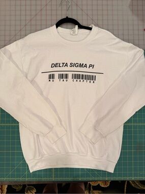 Gildan White Crewneck Sweatshirt with Delta Sigma Pi Barcode Graphic